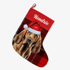ブラッドハウンドとホリデープレイドとドッグス名 ラージクリスマスストッキング