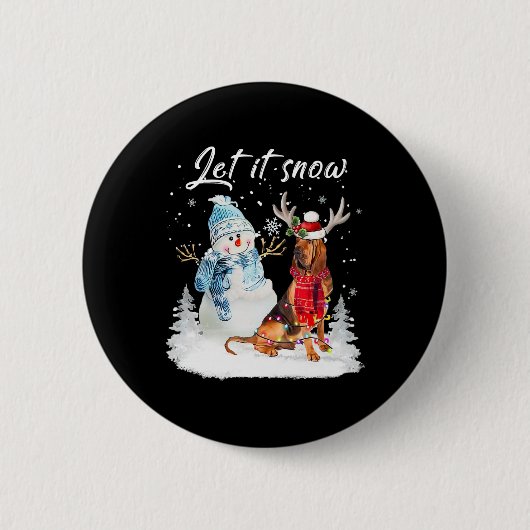 ブラッドハウンドサンタドッグクリスマス雪だるまクリスマスパジャマ 缶バッジ (正面)