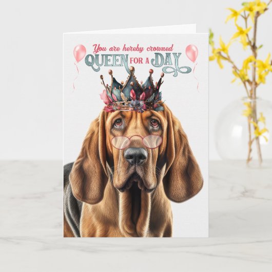 ブラッドハウンドドッグクイーンforデイおもしろい誕生日 カード (黄色い花)