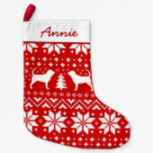 ブラッドハウンドドッグシルエット休日パターンカワイイ スモールクリスマスストッキング (正面)