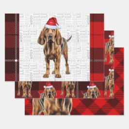 ブラッドハウンドドッグレッドホリディプレイドクリスマス ラッピングペーパーシート
