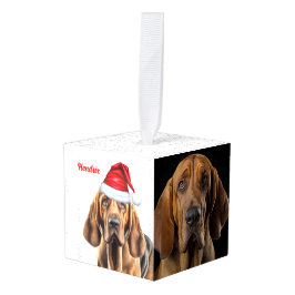 ブラッドハウンドドッグ2フォトクリスマスホリデー キューブオーナメント