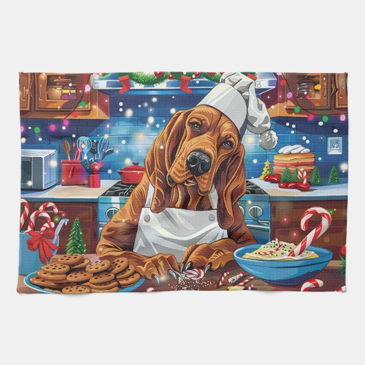 ブラッドハウンドホリデーベーキング:フェスティバルクリスマス キッチンタオル (横)