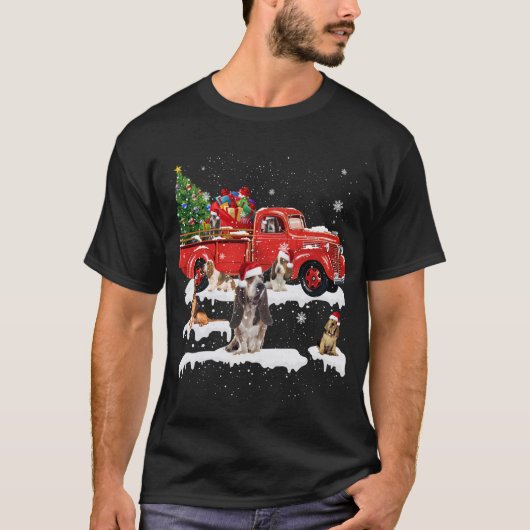 ブラッドハウンドライディングレッドトラックメリークリスマスX-mas Tシャツ (正面)