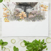 ブラッドハウンド母の花柄 キッチンタオル (折り畳み)