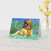 ブラッドハウンド犬のポートレートのブランクの挨拶状 カード (黄色い花)