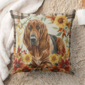 ブラッドハウンド犬秋水彩の花 クッション (ブランケット)