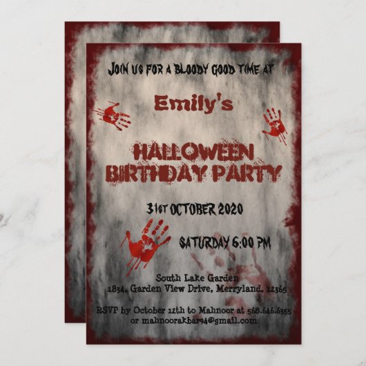 ブラッドハンズヴィンテージハロウィーン誕生日 招待状 (正面/裏面)