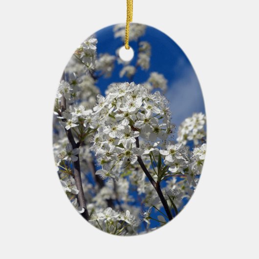 ブラッドフォード・ペアの花が咲く セラミックオーナメント (正面)