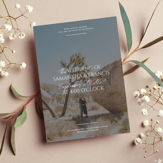 ブラッドフモダンォード写真とタイポグラフィ結婚ズ 招待状