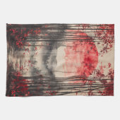 ブラッドムーン桜水墨画 (1) キッチンタオル (横)