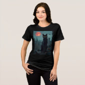 ブラッドムーン雨の下の黒猫 トライブレンドTシャツ (正面全面)