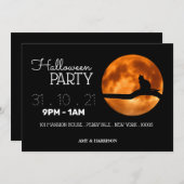 ブラッドムーン&キャットシルエットハローウィンパーティ招待状 (正面/裏面)