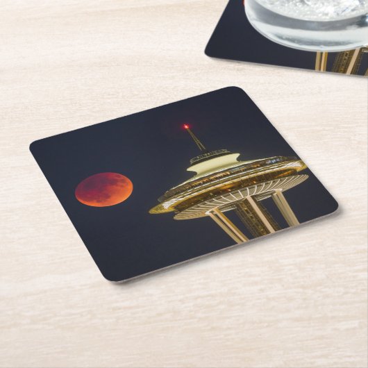 ブラッドムーン |シアトル宇宙針 スクエアペーパーコースター (アングル)