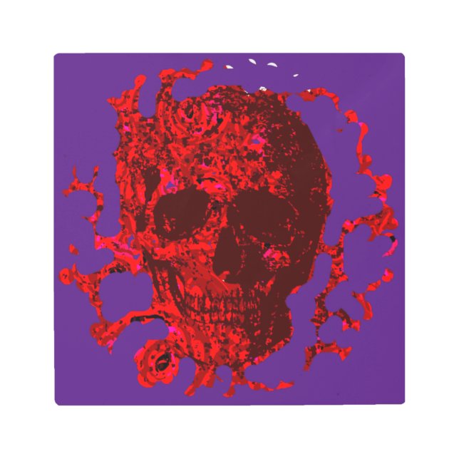 ブラッドレッドローズスカル刻印 –  メタルプリント (正面)