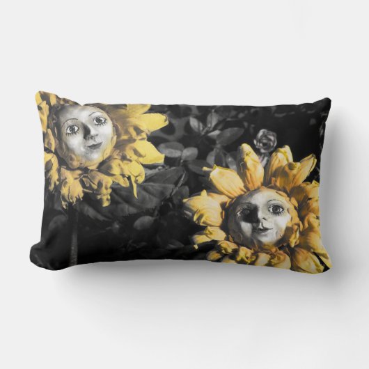 ブラッド茶と赤紐幸せひまわり枕 ランバークッション (正面)