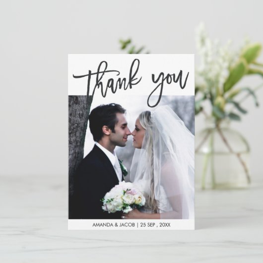 ブラッパーソナライズされたシュ結婚ドの写真サンキューカード 招待状 (スタンド正面)