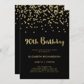 ブラッフェイククの金ゴールド紙吹雪| 90歳の誕生日パーティー 招待状 (正面/裏面)