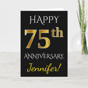 ブラッフェイクク、金ゴールド75結婚周年+名前 カード