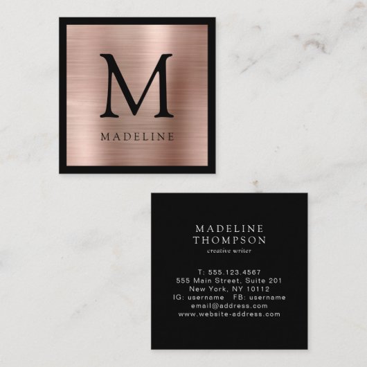ブラッミニマルシュ金属バラ金ゴールドブラックモノグラム スクエア名刺 (正面/裏面)