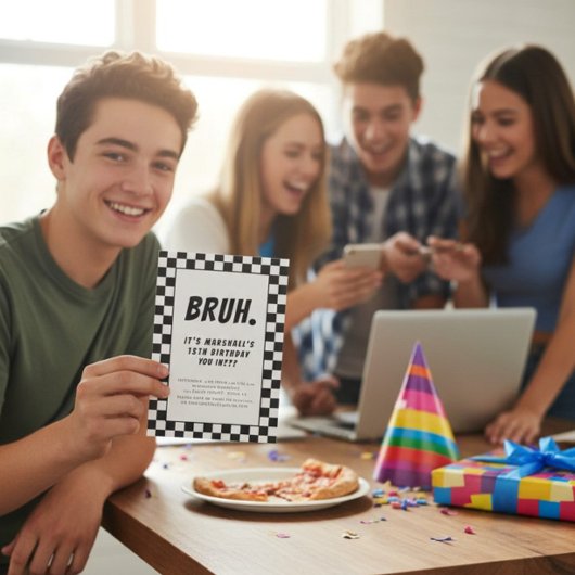 ブラッモダンクと白のチェッカーボーイズ誕生日 招待状