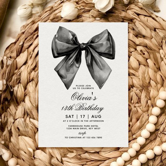 ブラッモダンクエレガント・ボウ誕生日招待状 招待状