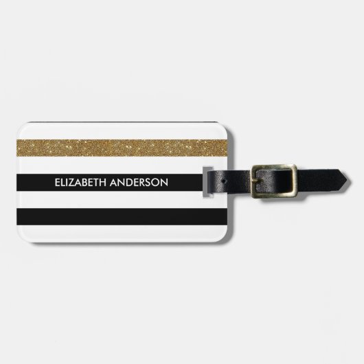ブラッモダンクストライプの金ゴールドのエラーと名前 ラゲッジタグ (正面横)