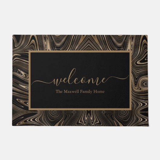  ブラッモダンク・金ゴールド・スワール・ファミリー名のようこそ ドアマット (正面)