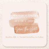 ブラッモダンシュストロークのミニマルな日付を保存 スクエアペーパーコースター (正面)