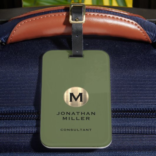 ブラッモダンシュ金ゴールドモノグラムオリーブグリーン ラゲッジタグ (正面インサイチュ2)