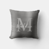 ブラッモダンシュ金属銀グレーモノグラム クッション (正面)