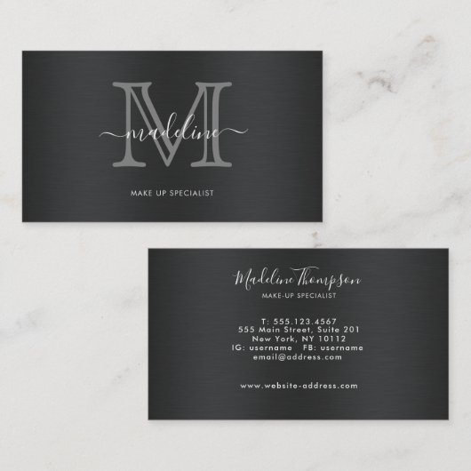 ブラッモダンシュ金属黒灰色スクリプトモノグラム 名刺 (正面/裏面)