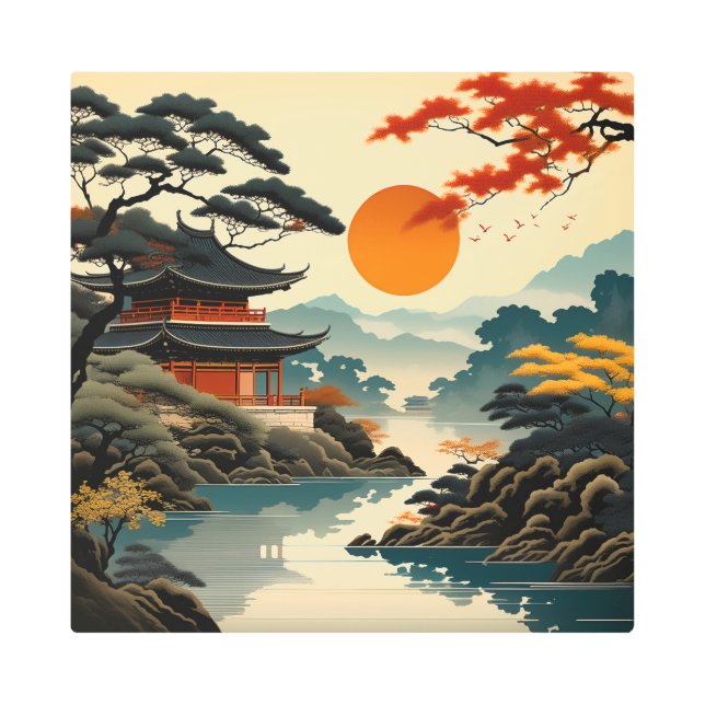 ブラッ中国のシ絵画ーの風景 メタルプリント (正面)