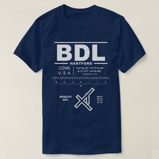 ブラッ国際的ドリー空港(BDL)Tシャツ Tシャツ (デザイン正面)