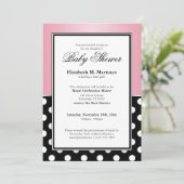 ブラッ王室のク水玉模様ピンクベビーシャワー招待状 招待状 (スタンド正面)