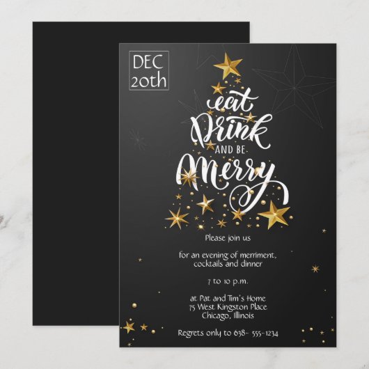 ブラッ食べク·ドリンク·ベ·メリー·クリスマス·パーティー 招待状 (正面/裏面)