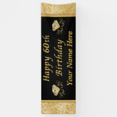 ブラパーソナライズされたック金ゴールドハッピー60誕生日バナー 横断幕 (縦)