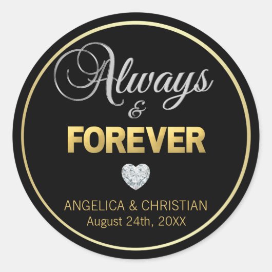 ブラパーソナライズされたック金ゴールドALWAYS & FOREVER結婚ズ ラウンドシール (正面)