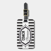 ブラパーソナライズされたック&ホワイトストライプコーチ ラゲッジタグ (正面縦)