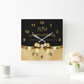 ブラパーソナライズされたック·金ゴールド50周年時計 スクエア壁時計 (ホーム)