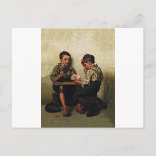 ブラフィング～シューシャイン遊ボーイズトランプのポーカー（1885年） ポストカード (正面)