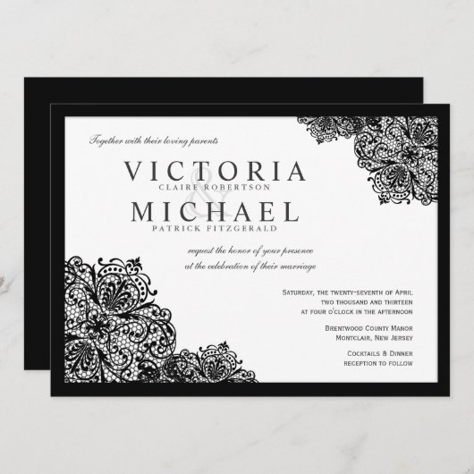 ブラフォーマルックレーススクエア結婚式招待状 招待状 (正面/裏面)