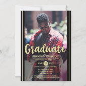 ブラフォーマルック&金ゴールドストライプ&スクリプトグラッド写真 マグネット招待状 (正面)