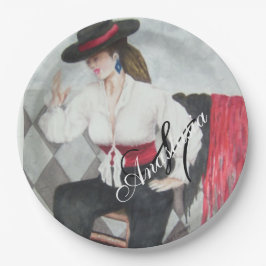 ブラボーブラック&ホワイトパーティーモノグラム ペーパープレート