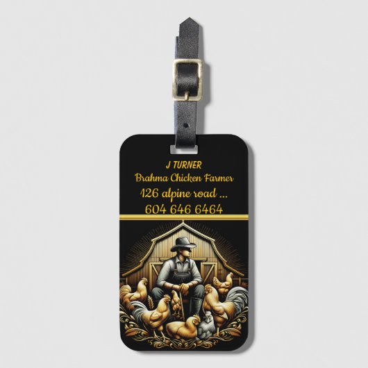 ブラマチキン農家が夕暮れ時に群れを世話 ラゲッジタグ (正面縦)