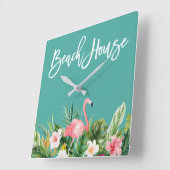 ブラモダンシスクリプトトロピカルフローラビーチハウス スクエア壁時計 (傾斜)