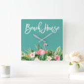 ブラモダンシスクリプトトロピカルフローラビーチハウス スクエア壁時計 (ホーム)