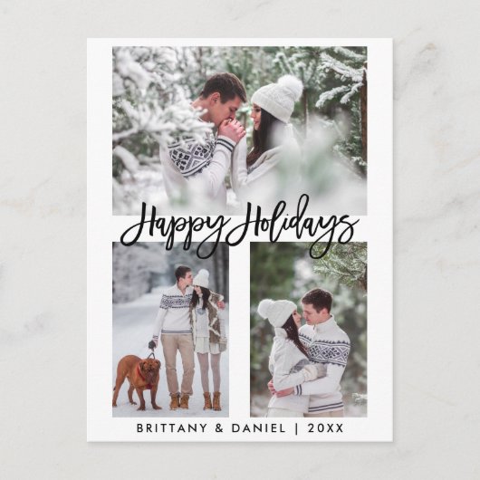ブラモダンシスクリプトハッピーホリデー3フォトホリデー ポストカード (正面)