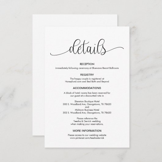 ブラモダンックハンドレターデザイン、結婚の詳細 エンクロージャーカード (正面/裏面)