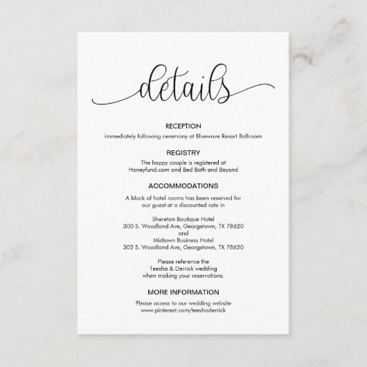 ブラモダンックハンドレターデザイン、結婚の詳細 エンクロージャーカード (正面)